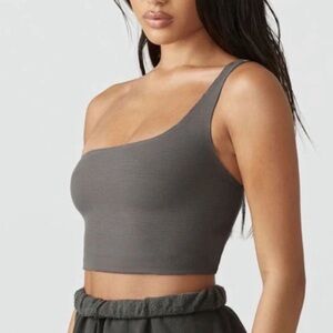 Joah Brown One Shoulder Crop Top